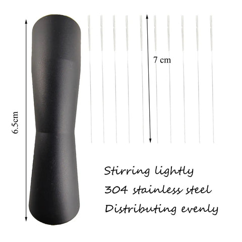 Espresso Distribution Tool Set With Needle Type Distributor For Even Dosing And Stirring 304 Stainless Steel Barista Grade Pro WDT Tool Black Finish Hand Tamping Stirrer For Home Coffee Lovers