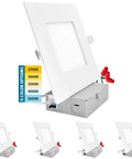 Ultra Thin 6 Inch Square LED Recessed Lighting With Junction Box Five Color Temperatures 2700K To 5000K Dimmable Wet Rated IC Rated 1000 Lumen