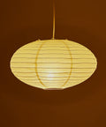 FEHEED 16 Inch Oval Plug in Hanging Paper Lantern Lights with Cord, yellow rice paper lantern with thin stripes.