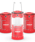 Three Pack LED Camping Lanterns Collapsible Lights For Tents And Outdoors displayed in red color on a white background.