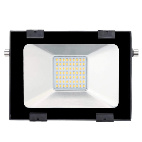 JUDYSSY 5 Pack 30W Led Floodlight Outdoor, 3000Lm bright LED security light with aluminum housing, top view.