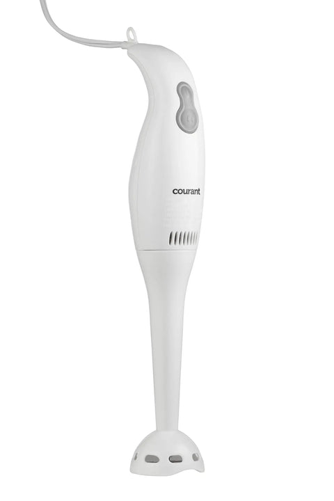 Knockout 200W Immersion Hand Blender With Stainless Steel Blades in sleek white finish for smoothies and ice crushing.