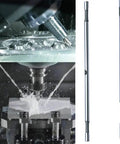 Portable Sheet Metal Nibbler Cutter Drill Attachment in action and close-up, double head tool cutting thick metal, stainless build.