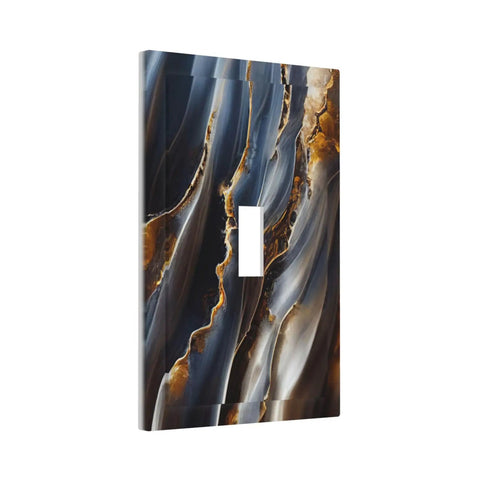 Top Tier One Gang Light Switch Cover With Gradient Abstract Ripple Blue And Gold Marble Print Hella Chic Decorative Wall Plate, 5x3in, polycarbonate material.