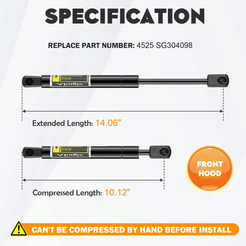 Specifications of Heavy Duty Hood Lift Supports 4525 SG330023 Replacement Fits 1997 To 2004 Chevrolet Corvette And 2007 To 2015 Lincoln Navigator.