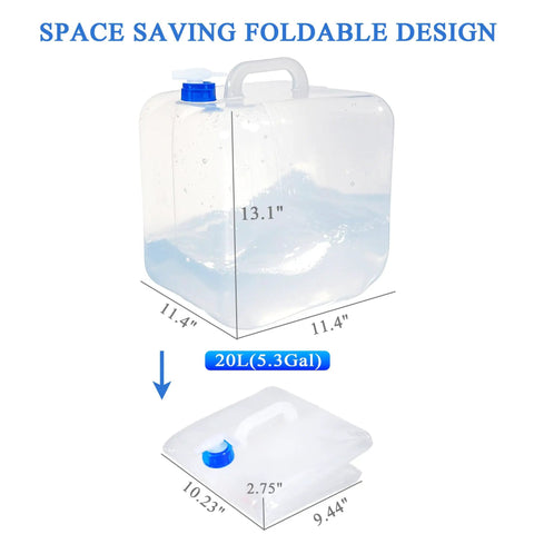 Collapsible Water Container With Spigot And Hook, BPA Free Foldable Water Jug, 20L/5.3 Gallon Capacity, Transparent PVC, foldable design