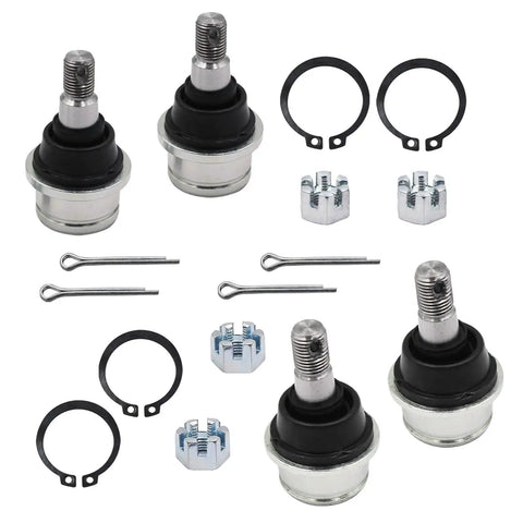 ATV Beefy Heavy Duty Ball Joint Kit Set Of 4 For Rancher 350 TRX350TM 420 TRX420FE And 400 Models Upper And Lower Joints Replaces OEM 51375-HP5-601 And 51355-HP5-601, 4-piece set with boots, cotter pins, nuts
