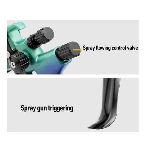 Pro Grade Hvlp Gravity Feed Paint Sprayer with Slick Adjustable Controls showing spray flow control valve and trigger feature.