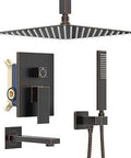 Oil Rubbed Bronze Ceiling Shower System With Waterfall Tub Spout 3 Function Square Shower Faucet Set 12 Inch Rain Head And Handheld