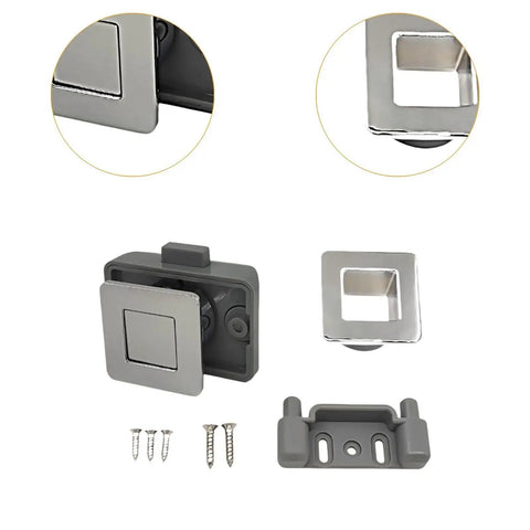 Push Button Latch Lock For Cabinets And Campers RVs keyless bright chrome door lock with hardware and 15mm compatibility