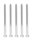 Half Thread Hex Lag Screws For Wood 304 Stainless Steel Self Tapping Fasteners For Carpentry DIN571 M8x120mm High Hardness And Durability No Pre Drill Needed, side view of five screws