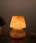 Glass Mushroom LED Bedside Lamp For Bedroom And Living Room, Vintage Small Table Nightstand Light, warm orange glow