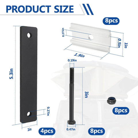 Heavy Duty Roof Tent Mounting Brackets Kit 28-Piece Hardware Set For Secure Rooftop Tent Installations, Rust Resistant, Durable Off Road Gear For Easy Mounting And Long Lasting Support, 8pcs bracket size chart