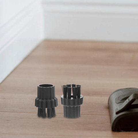 6 Piece Steam Cleaner Brush Heads Replacement, Heavy Duty Nylon and Plastic Attachments, close-up on black brushes.