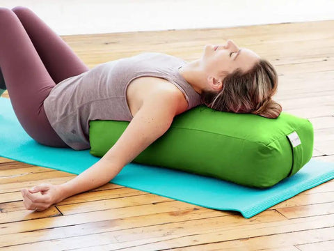 Rectangular Yoga Bolster Pillow For Restorative Yoga And Meditation, Extra Firm Cotton Cushion That Props Hips, Knees, And Back, Large Floor Pillow 28 By 12 By 8 Inches For Home Practice And Meditation, green cotton