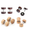 8 Pairs 16G And 18G Wood Turquoise And Stainless Steel Fake Ear Gauges Set For Men And Women Punk Barbell Stud Earrings