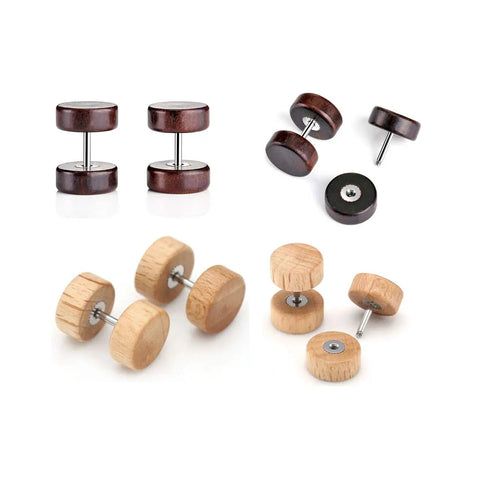 8 Pairs 16G And 18G Wood Turquoise And Stainless Steel Fake Ear Gauges Set For Men And Women Punk Barbell Stud Earrings