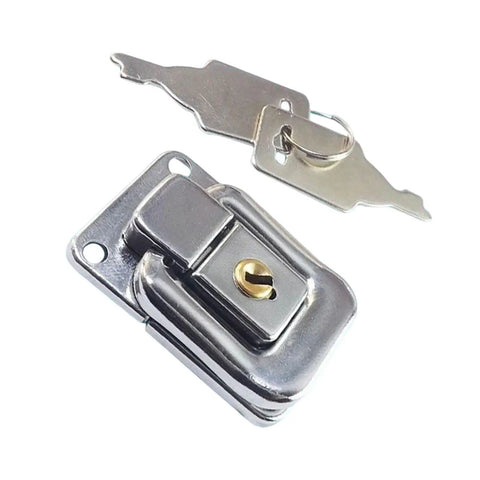 Awesome Two-Pack Metal Clasp Lock Toggle Latch With Chrome Finish For Suitcase Chest Jewelry Box And Birdhouse Project Easy To Install Right Now, featuring chrome latch with key.