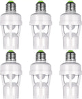 Motion Sensor Light Socket Adapter For E26 E27 Screw In Bulbs, 6-pack white and silver plastic holders