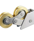 Heavy Duty Double Wheel Sliding Door Pulleys For Pantry And Closet Tracks Runs Slick Replacement Rollers With Dead Silent Bearing furniture hardware close-up of dual roller unit.
