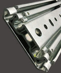 Close-up of heavy duty drawer slides with lock, ball bearing rails, full extension, 220 kg load capacity, 250mm pair.
