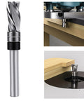Top Shelf Garosa Spiral Flush Trim Router Bit 3/8 Inch Diameter showing 3 flute design for precise wood cutting and template trimming.
