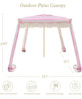 Boho Beach Cabana With Fringe And Tassels, 7x7 Ft Easy Setup Canopy With Premium Wood Poles, Sand Pockets, Rose Stripes design