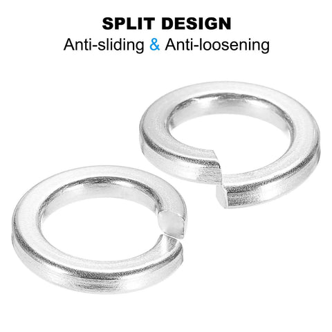 100 Pack 1/8 Inch Spring Lock Washers Made From Solid 316 Stainless Steel Split Helical Elastic Gasket showing split design.