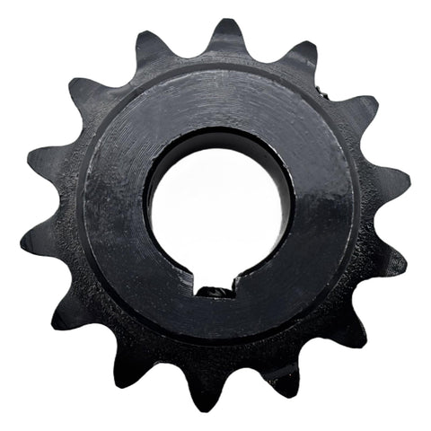 Roller Chain Sprocket Type B, 14 Tooth, Five Eighths Inch Bore, For ANSI Thirty Five Chain, 1045 Carbon Steel With Hardened Teeth, Two Setscrews At Ninety Degrees, Keyway Three Sixteenths By Thirty Two Inches, Built Tough Drive Gear