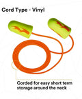 Neon Yellow Foam Ear Plugs Pack Of 200 For Loud Work All Day Comfort Corded Disposable Hearing Protection NRR 33 dB Ideal For Drilling