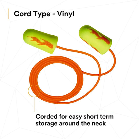 Neon Yellow Foam Ear Plugs Pack Of 200 For Loud Work All Day Comfort Corded Disposable Hearing Protection NRR 33 dB Ideal For Drilling
