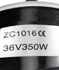 Label detail of Rock Solid 36V 350W Brushed DC Electric Motor My1016 showing model and power specifications.