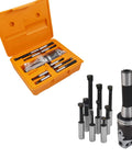 Nine Pack Boring Head Set With R8 Shank One Half Inch Boring Bar Carbide Construction in orange case