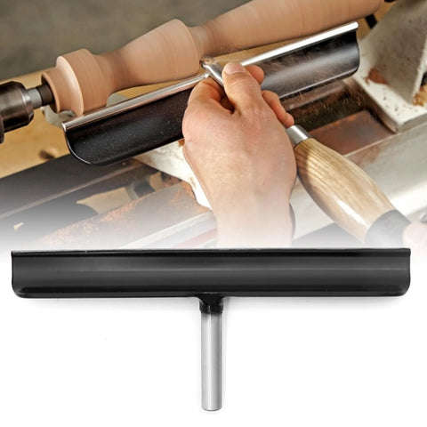 Front view of a 12-inch T-type lathe tool rest with 5/8-inch post, stainless steel for woodturning