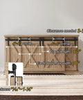 Front view of 5 Ft Mini Cabinet Bypass Barn Door Hardware Kit with Single Track 60 Inch Small Sliding Barn Door Track Kit installed on cabinet.