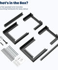 6U Wall Mount Open Frame Rack 13.3 To 18 Inch Adjustable Depth Black parts and mounting hardware flat-packed for easy setup.