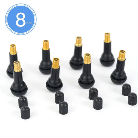 Image of 8 Pack TR413 Tubeless Tire Valve Stems, Black Rubber Snap-In, Universal Fit For 0.453 Inch Rim Holes 11.5mm, Premium Quality Replacement.