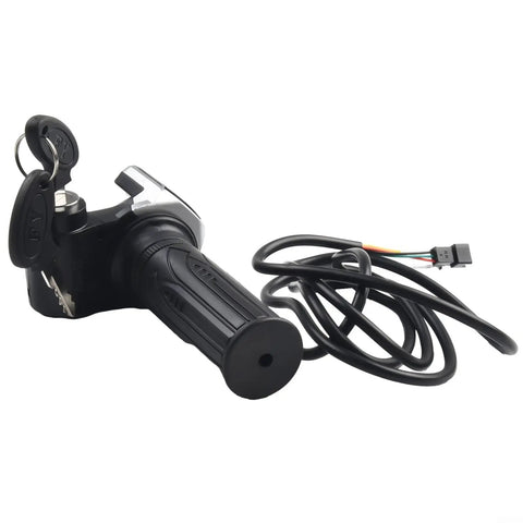 Ride-Ready E Bike Throttle With LED Display For 36V And 48V Systems, Electric Scooter Accelerator Grip With One-Button Start, Durable ABS Rubber Build, 160cm Cable, Compatible With Bicycle Tricycle black handlebar throttle with keys and cable