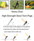 Eight Pack Heavy Duty Tent Stakes 12 Inch Steel Pegs For Camping Durable Steel Tent Pegs instructional guide.