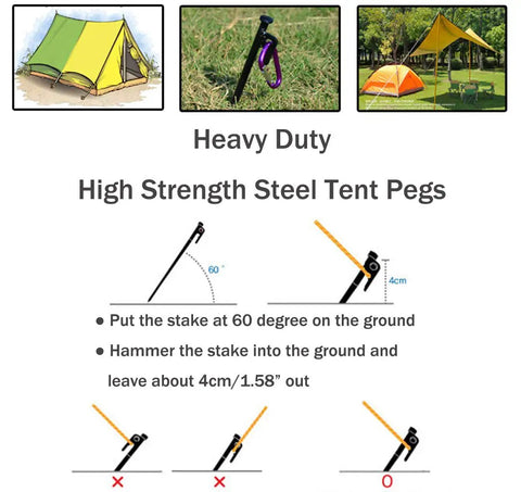 Eight Pack Heavy Duty Tent Stakes 12 Inch Steel Pegs For Camping Durable Steel Tent Pegs instructional guide.