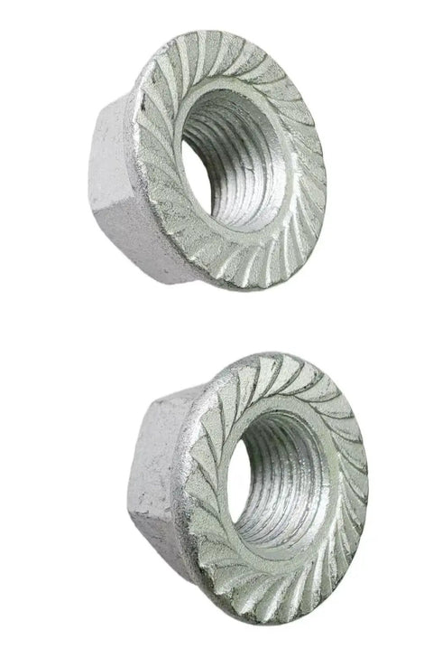 Close-up of silver lock nuts from Front Hub Motor Shaft Kit For E-Bikes And E-Scooters, 12mm Axle Lock Nut With Lock Washer And Nut Cap.