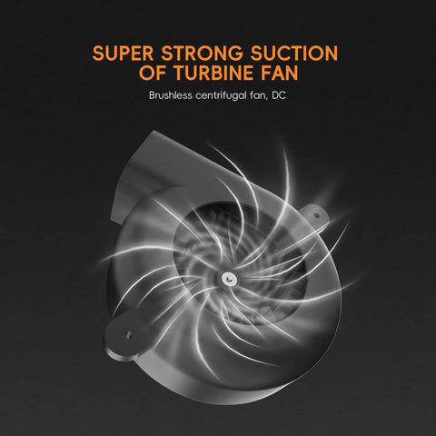 Green Mini Fume Extractor For Soldering, Laser Back Glass Removal And Micro Repairs, 50W Motor turbine fan close-up