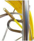 Close-up of Pro Grade 4.5mm 250ft Duct Rodder Kit showing yellow fiberglass rod and steel cage with guide ring.