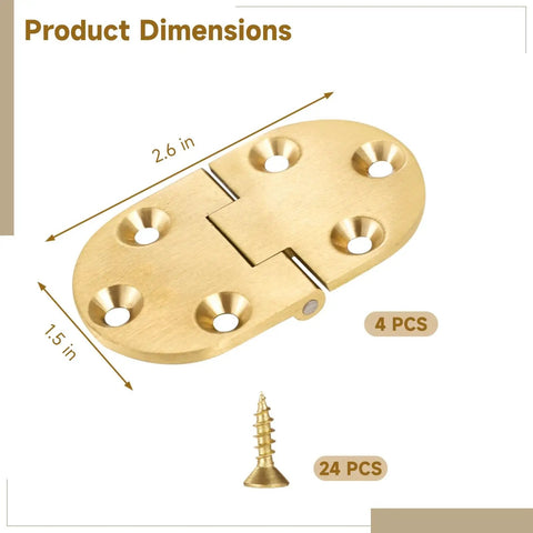 Space Saving Brass 90 Degree Folding Hinge Set For Tables And Cabinets, single hinge with screws, dimensions 2.6x1.5 inches