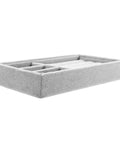 Keep Your Daily Bling Neatly Stashed In This Slick Gray Velvet Jewelry Organizer Tray With Elastic Grid For Rings Earrings Necklaces Watches Glasses Totally Solid For Home Or Store Display - Side view of gray velvet organizer tray.