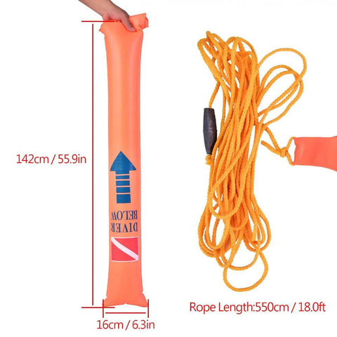 6ft Surface Marker Buoy With High Visibility Closed Bottom Signal Tube 18ft Diving Spool Reel Storage Bag And PVC Safety Sausage