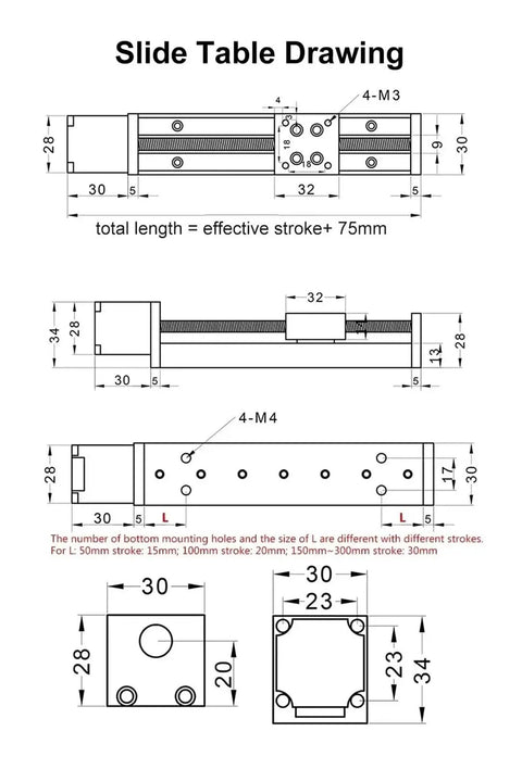 Slide table drawing dimensions for Built Tough T Type Linear Actuator Slide Table Powered By A Nema11 Motor, Rugged Aluminum Body, Ip65 Shop Ready Build.