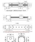 Slide table drawing with dimensions for Heavy Duty T Type Linear Actuator Slide Table Featuring Nema 11 Motor And 24V Dc Drive.