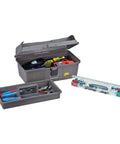 Open Grab N Go 16 Inch Tool Box With Tray Heavy Duty Latches And Handle Graphite Gray And Black Lift Out Tray Two Removable Organizers