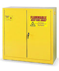 Rock Solid 60 Gallon Flammable Liquid Safety Cabinet Double Door Self Closing Made In Usa Heavy Duty Galvanized Steel with yellow finish.
